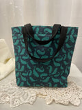 Back view of medium project bag in teal dot/whales